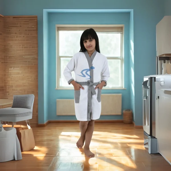 Skyspun Jackqurd Waffle Kids Bathrobe (Unisex) With Cobalt