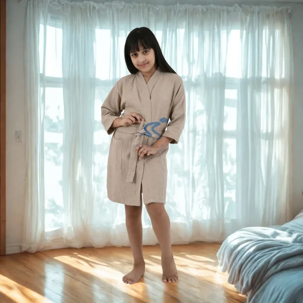 Skyspun Sand Waffle Kids Bathrobe (Unisex) With Cobalt
