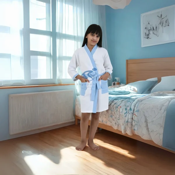 Skyspun Jackqurd Waffle Kids Bathrobe (Unisex) With Cobalt